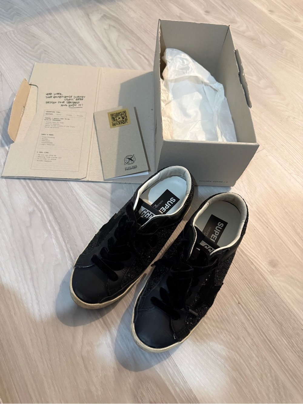 Golden Goose Super-Star black glitter with black suede Star and leather inserts
